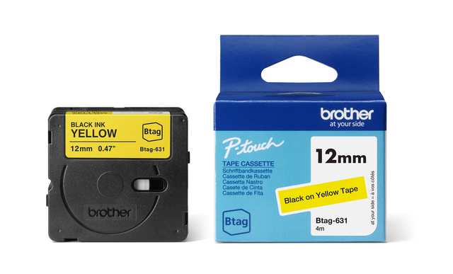 Labeltape Brother P-touch Btag-631 standaard 12mm zwart op geel