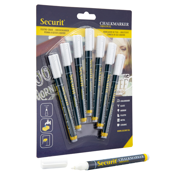 Krijtstift Securit SMA-100 rond wit 1-2mm blister à 7 stuks