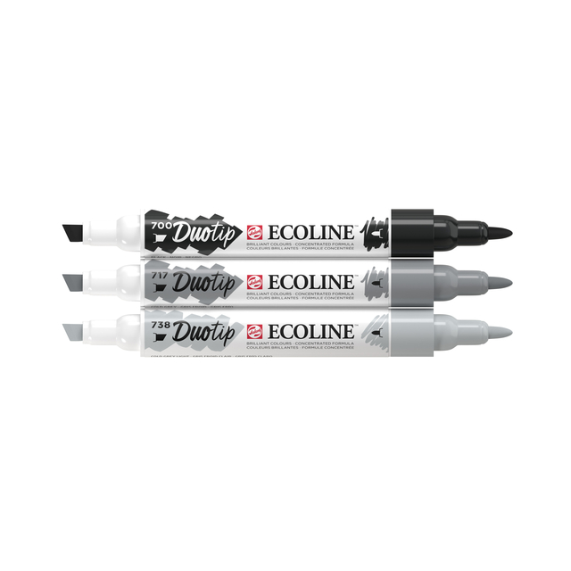 Duotip Talens Ecoline set à 3 stuks zwart en grijs