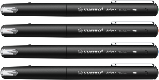 Fineliner STABILO dr!ver fijn assorti 4 stuks