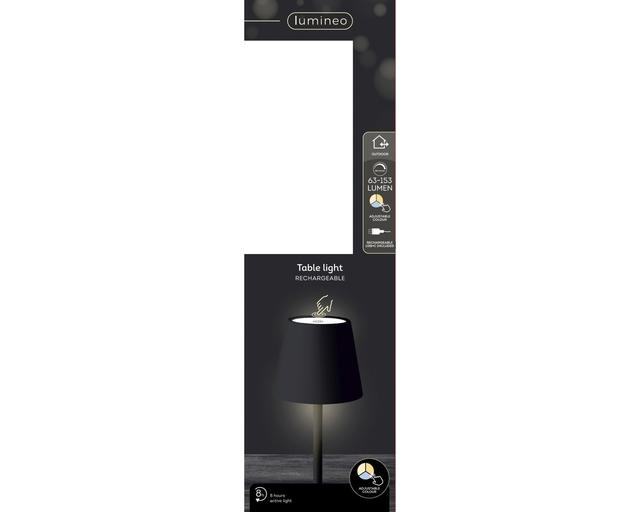 Tafellamp Lumineo led oplaadbaar steady buiten zwart