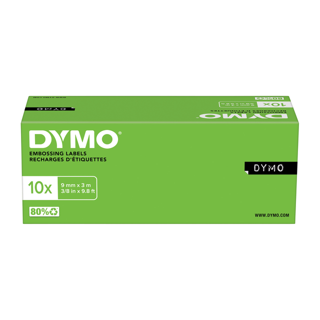 Reliëftape Dymo embossing vinyl 9mm wit op blauw