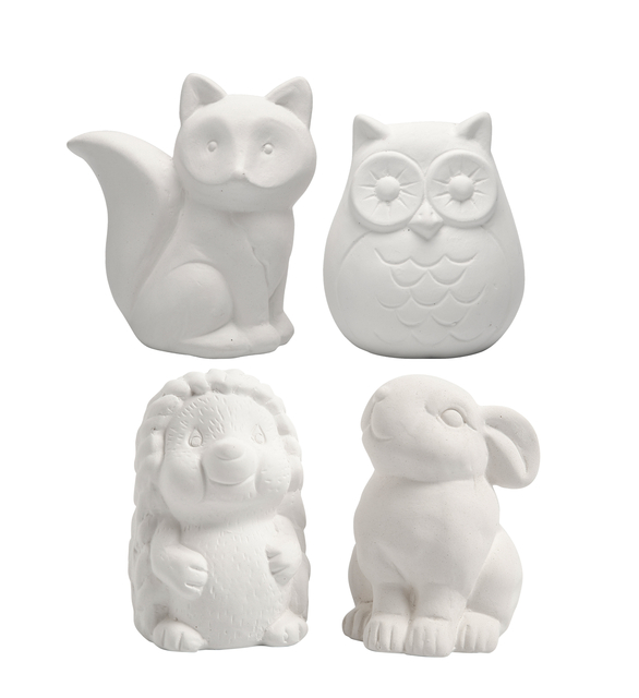 Dierenspaarpot Creativ terracotta 4st  uil vos haas en egel 9-10cm wit