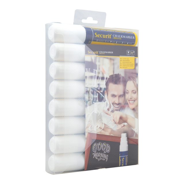 Krijtstift Securit SMA-720 blok wit 7-15mm blister à 8 stuks