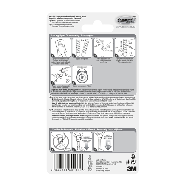 Kabelklem Command rond incl bevestigingsstrips transparant 4 stuks