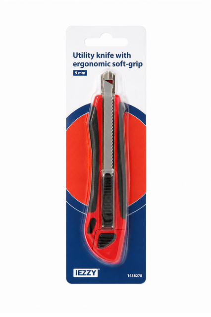 Snijmes IEZZY 9mm kunststof met ergonomische softgrip incl. 3 mesje