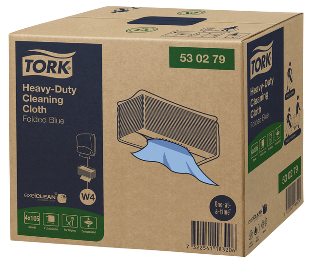 Reinigingsdoek Tork W4 Premium Heavy-Duty gevouwen 1-laags 4x105 vel blauw 530279