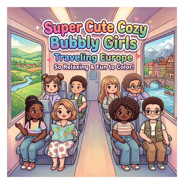 Kleurboek Cute Cozy Bubbly Girls Traveling