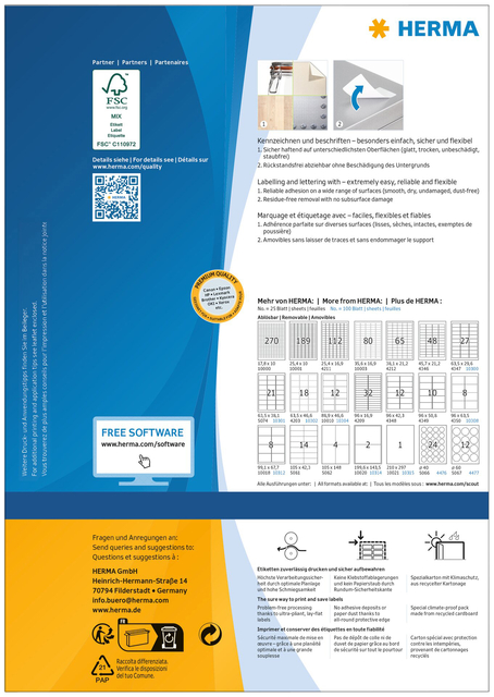 Etiket HERMA 10301 63.5x38.1mm verwijderbaar wit 2100 stuks