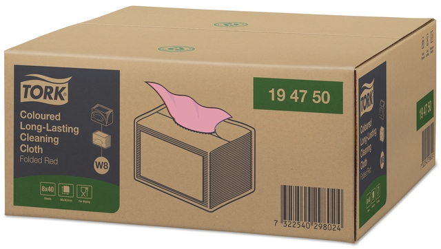 Reinigingsdoek Tork W8 Premium 1-laags 40 vel rood 194750