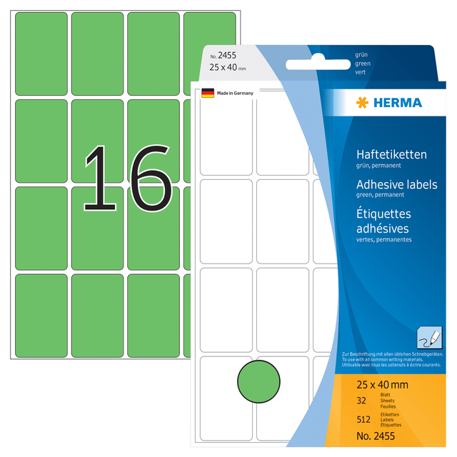 Etiket HERMA 2455 25x40mm groen 512 stuks
