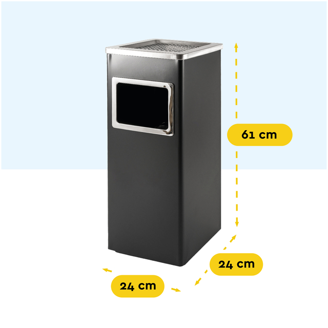 Afvalbak met asbak BRASQ 16 liter AT600 zwart
