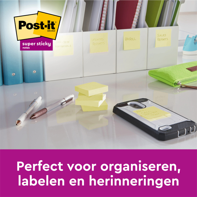 Memoblok 3M Post-it 622 Super Sticky 47.6x47.6mm geel 21 + 3 gratis