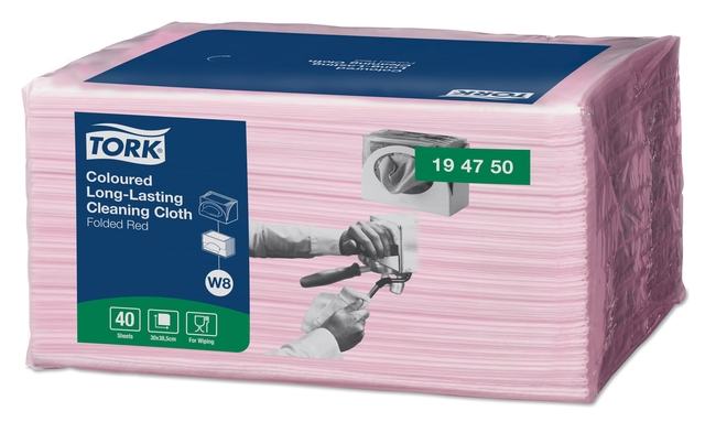 Reinigingsdoek Tork W8 Premium 1-laags 40 vel rood 194750