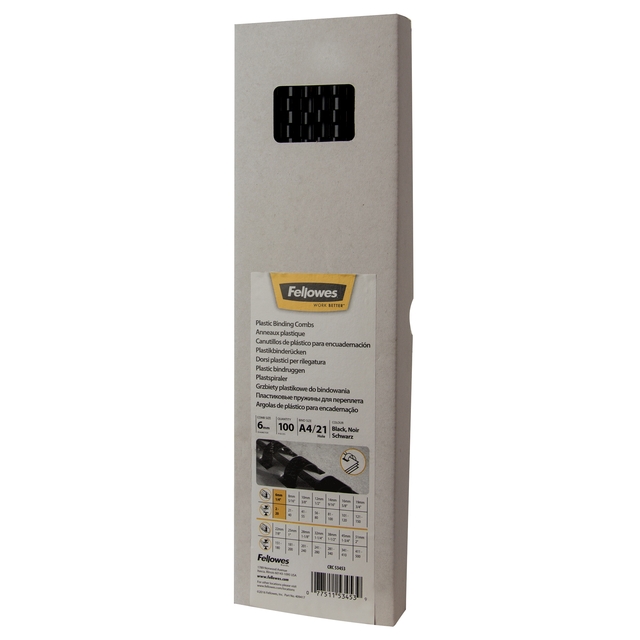 Bindrug Fellowes 6mm 21rings A4 zwart 100 stuks