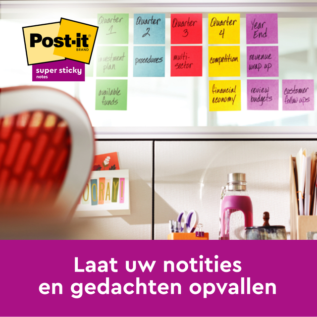 Memoblok Post-it 2028 Super Sticky 76x76mm kubus geel