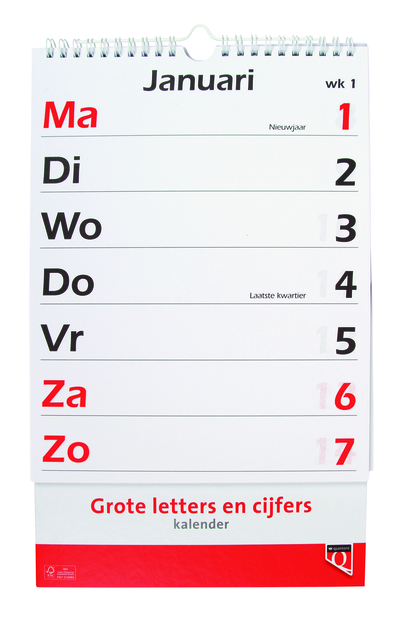 Kalender 2027 met grote letters en cijfers Quantore