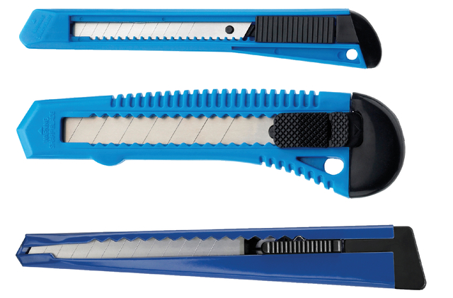 Snijmes Westcott Office 9mm met schuifsluiting en metalen houder blauw