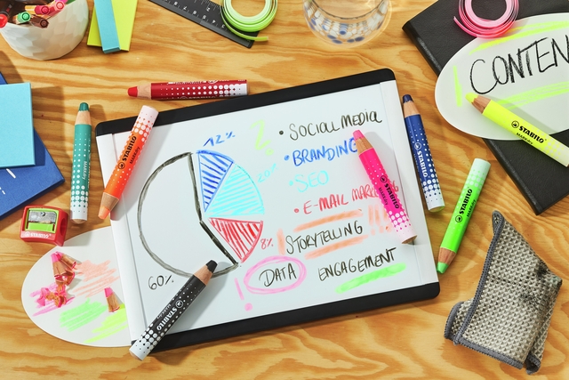 Whiteboardpotlood STABILO MARKdry etui à 4 neon kleuren