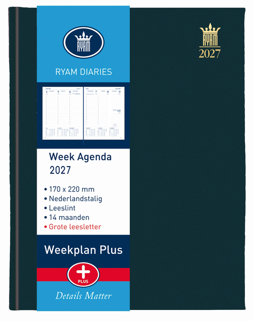 Agenda 2027 Ryam Weekplan Plus Mercury groot letter 7dagen/2pagina's zwart