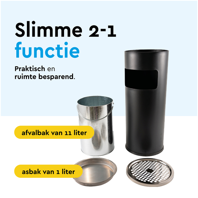Afvalbak met asbak BRASQ 11 liter AT500 zwart