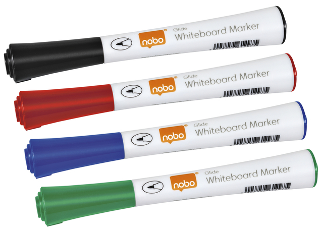 Whiteboardmarker Nobo Glide rond assorti 1mm 4st