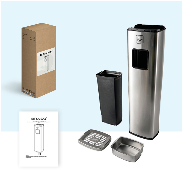 Afvalbak met asbak BRASQ 20 liter AT400 rvs
