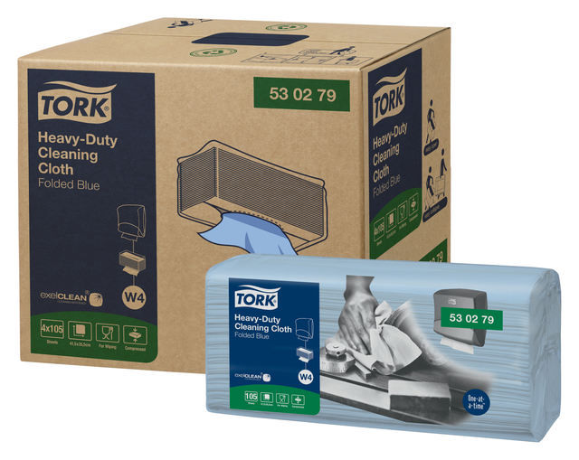 Reinigingsdoek Tork W4 Premium Heavy-Duty gevouwen 1-laags 4x105 vel blauw 530279