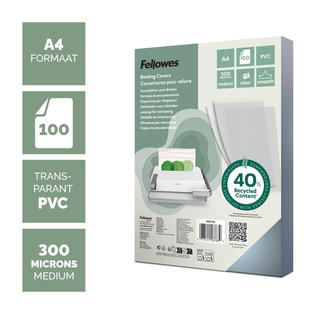 Voorblad Fellowes A4 PVC 300micron recycled 100 stuks