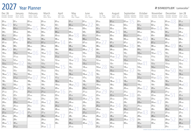 Jaarplanner 2027 Staedtler Lumocolor 84x60cm oprolbaar