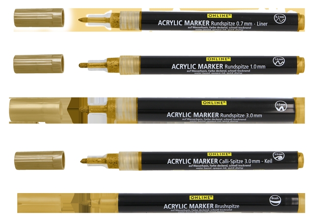 Acrylmarker Online lettering 5 breedtes goud