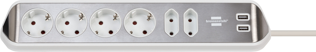 Stekkerdoos Brennenstuhl bureau Estilo 6vdig incl 2 USB 2m wit/zilver