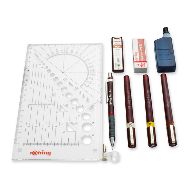 Tekenset rOtring Isograph college 0.25mm, 0.35mm en 0.5mm 34 stuks
