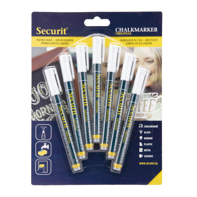 Krijtstift Securit SMA-100 rond wit 1-2mm blister à 7 stuks