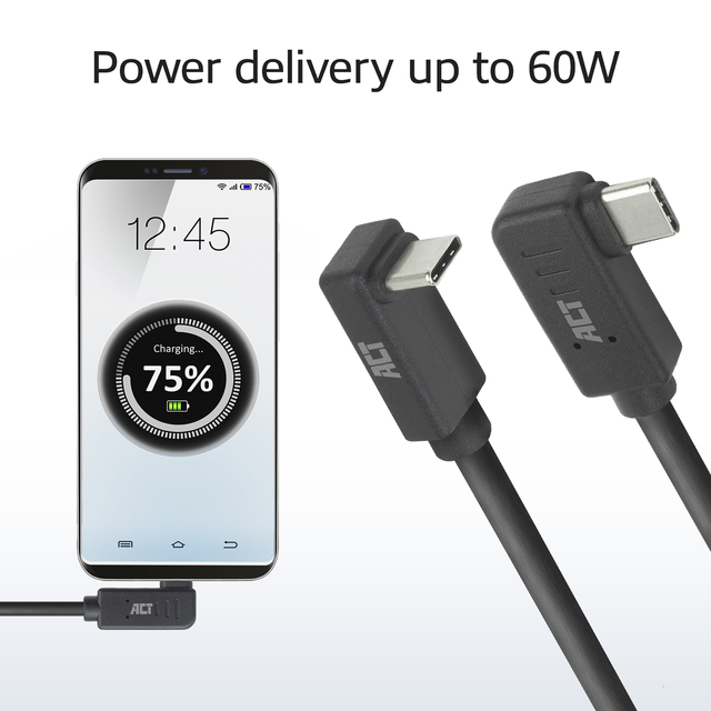 Kabel ACT USB-C hoek links/rechts USB-C hoek boven/beneden 10Gbps 1m