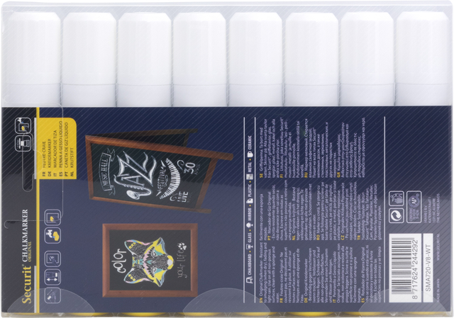 Krijtstift Securit SMA-720 blok wit 7-15mm blister à 8 stuks
