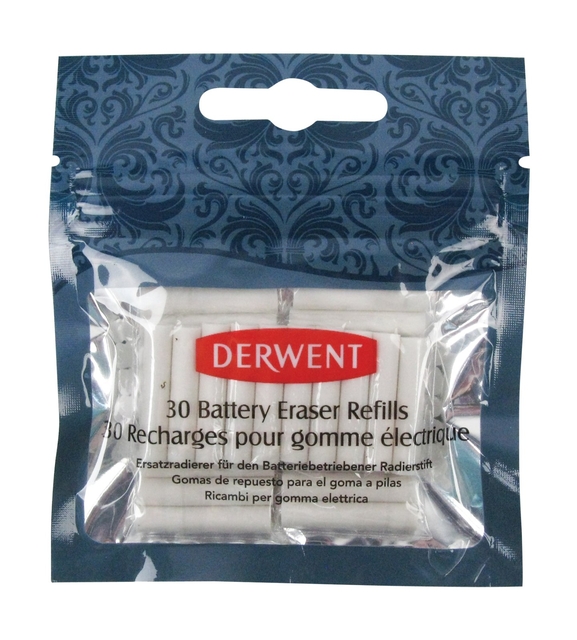Navulling Derwent gum op batterijen 30 stuks wit