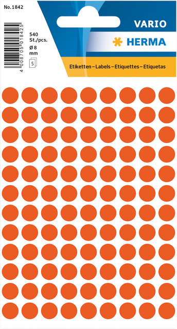 Etiket HERMA 1842 rond 8mm rood 540 stuks