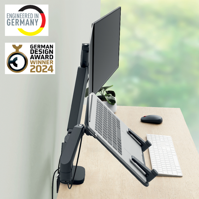 Monitor- en laptoparm Leitz Ergo ruimtebesparend dubbel donkergrijs