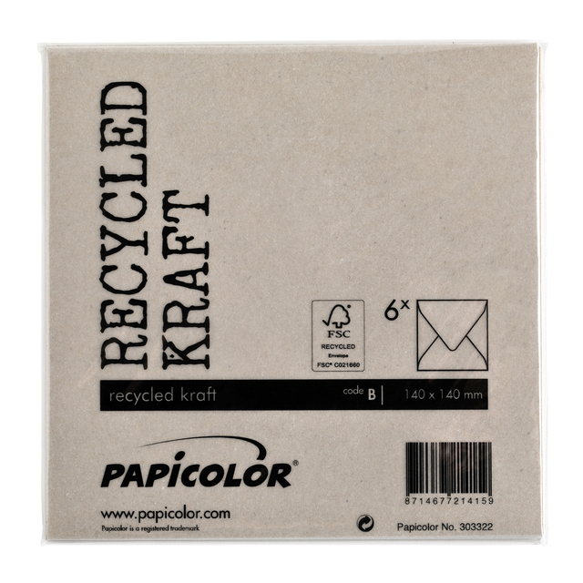 Envelop Papicolor 140x140mm kraft grijs pak à 6 stuks