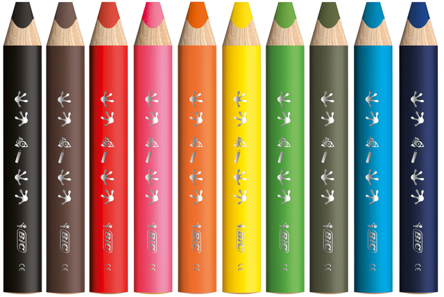 Kleurpotloden BicKids Multi Surface + puntenslijper assorti 10 stuks