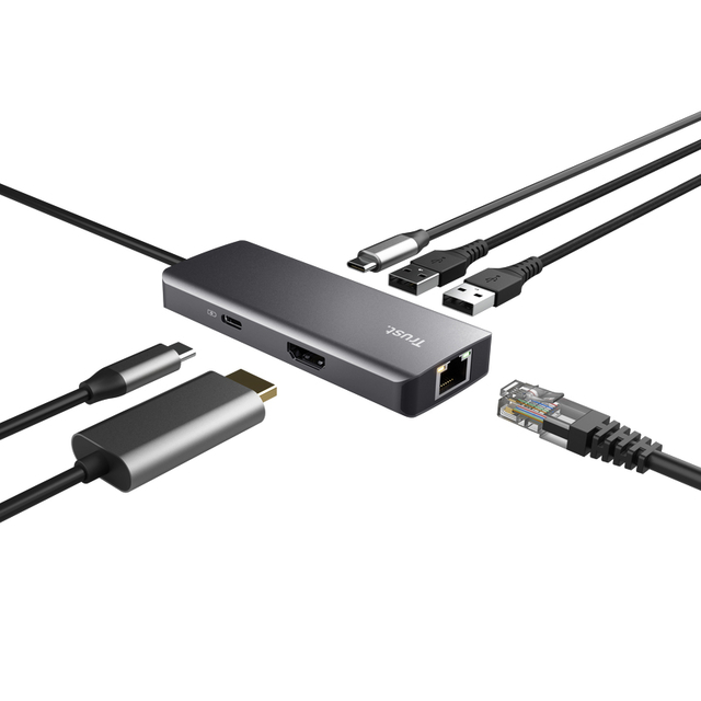 Adapter Trust Dalyx 6-in-1 USB-C multipoort grijs