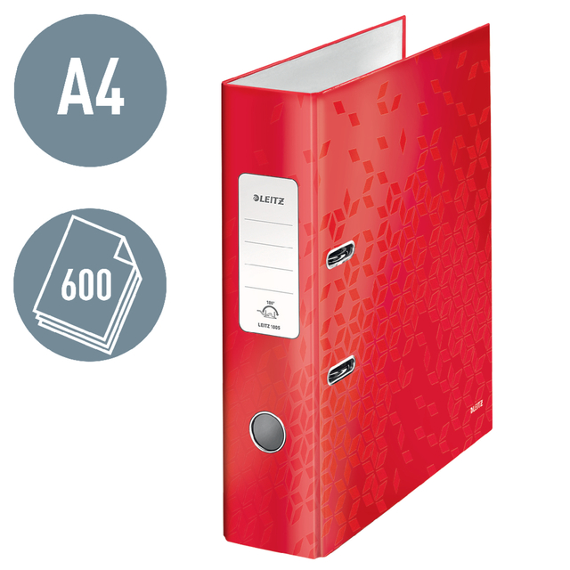 Ordner Leitz WOW 180 gelamineerd 80mm A4 rood
