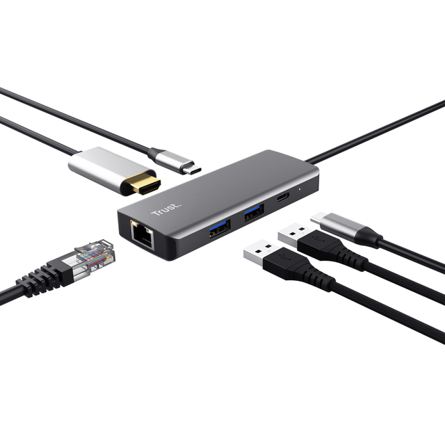 Adapter Trust Dalyx 6-in-1 USB-C multipoort grijs