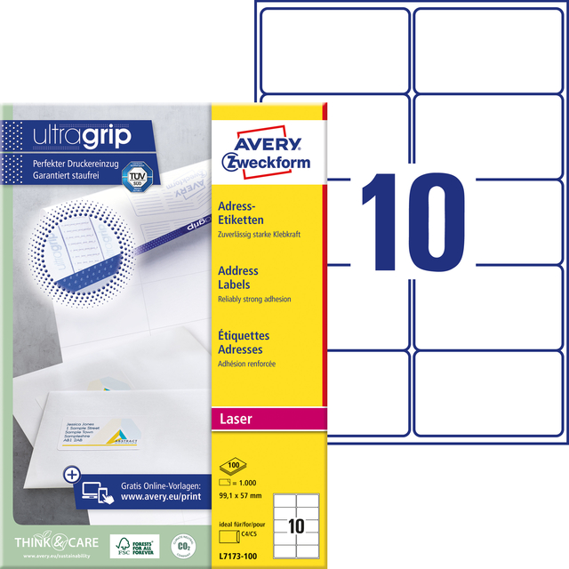 Etiket Avery L7173-100 99.1x57mm wit 1000 stuks