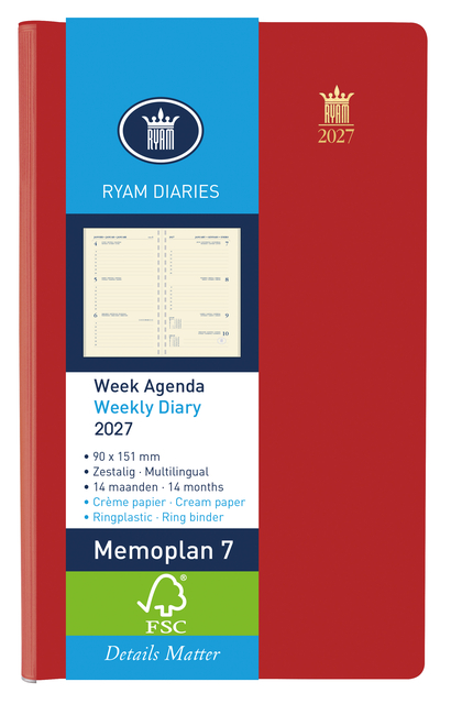 Agenda 2027 Ryam Memoplan 7 Suprema 7dagen/2pagina's ringplastic assorti