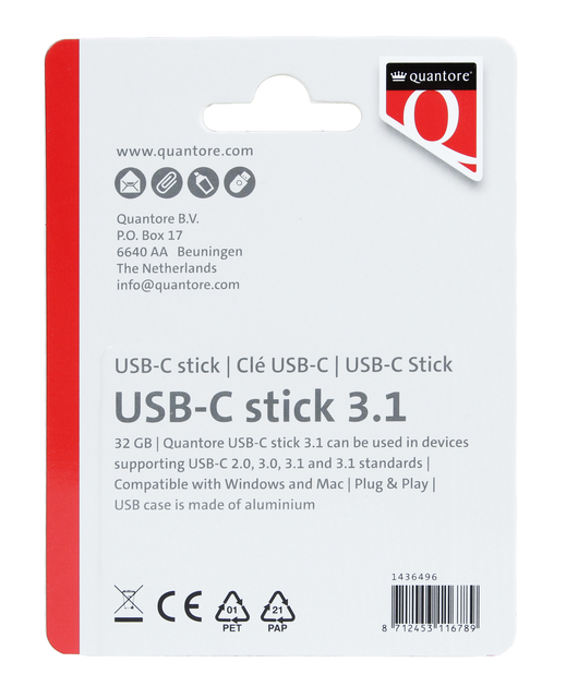 USB stick 3.1 Quantore USB-C 32GB zilver