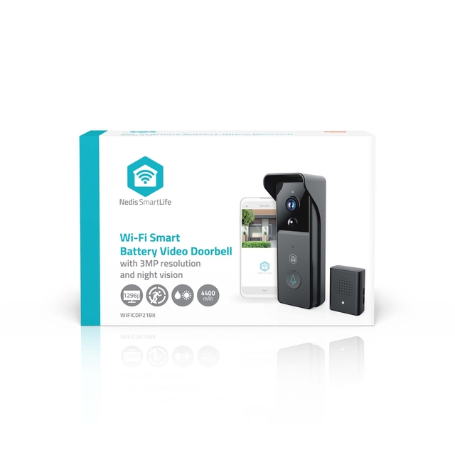 Videodeurbel Nedis Smartlife Wifi 3MP Full HD 1296p zwart