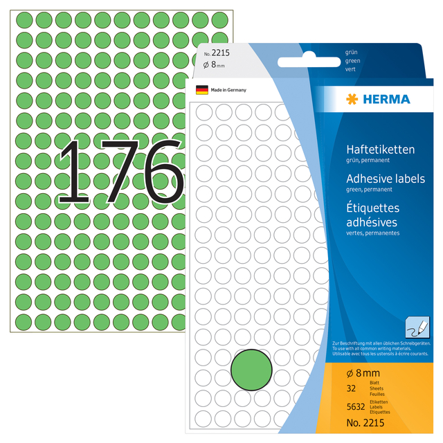 Etiket HERMA 2215 rond 8mm groen 5632 stuks