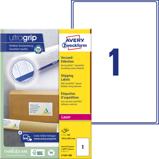 Etiket Avery L7167-100 199.6x289.1mm wit 100 stuks